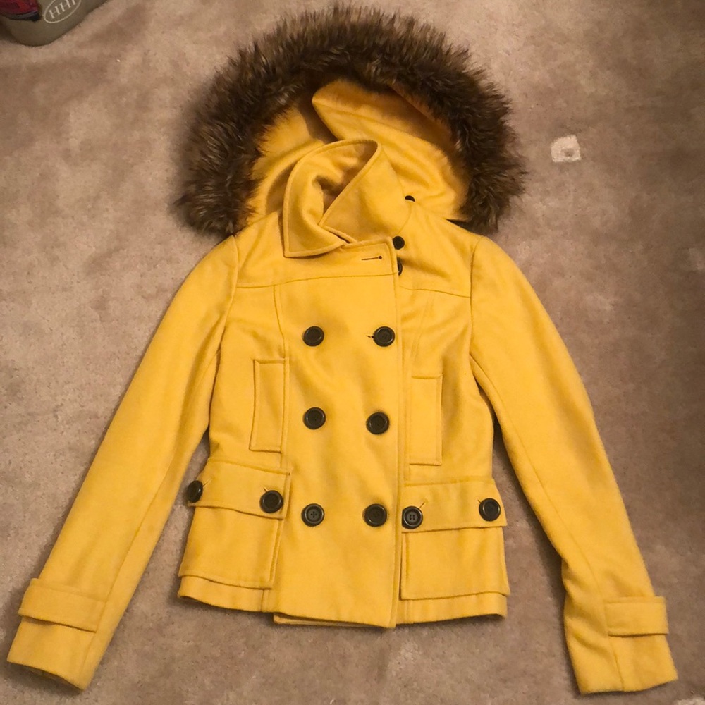 Yellow Peacoat with detachable hood